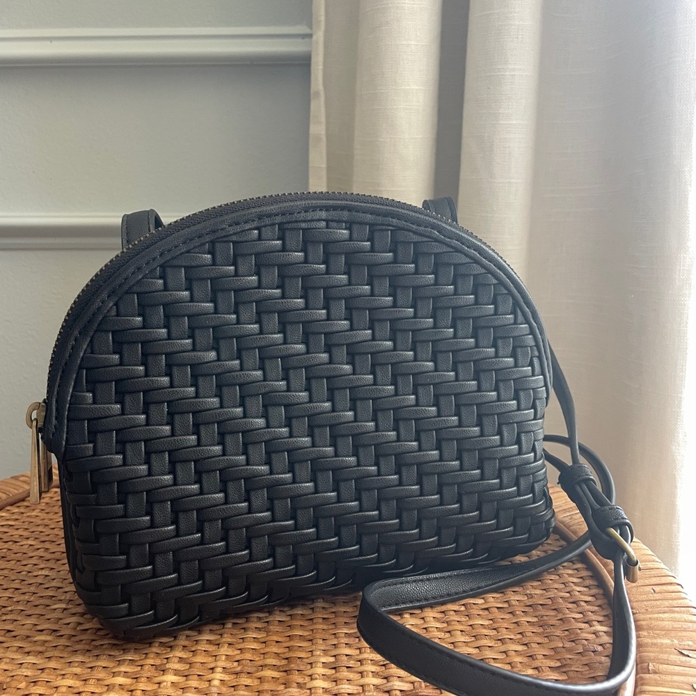 Anthropologie Black Vegan Leather Woven Crossbody Bag *new without tags*
